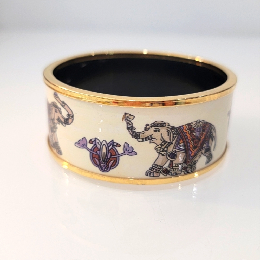 Hermes Enamel Printed Elephant Torana Bracelet